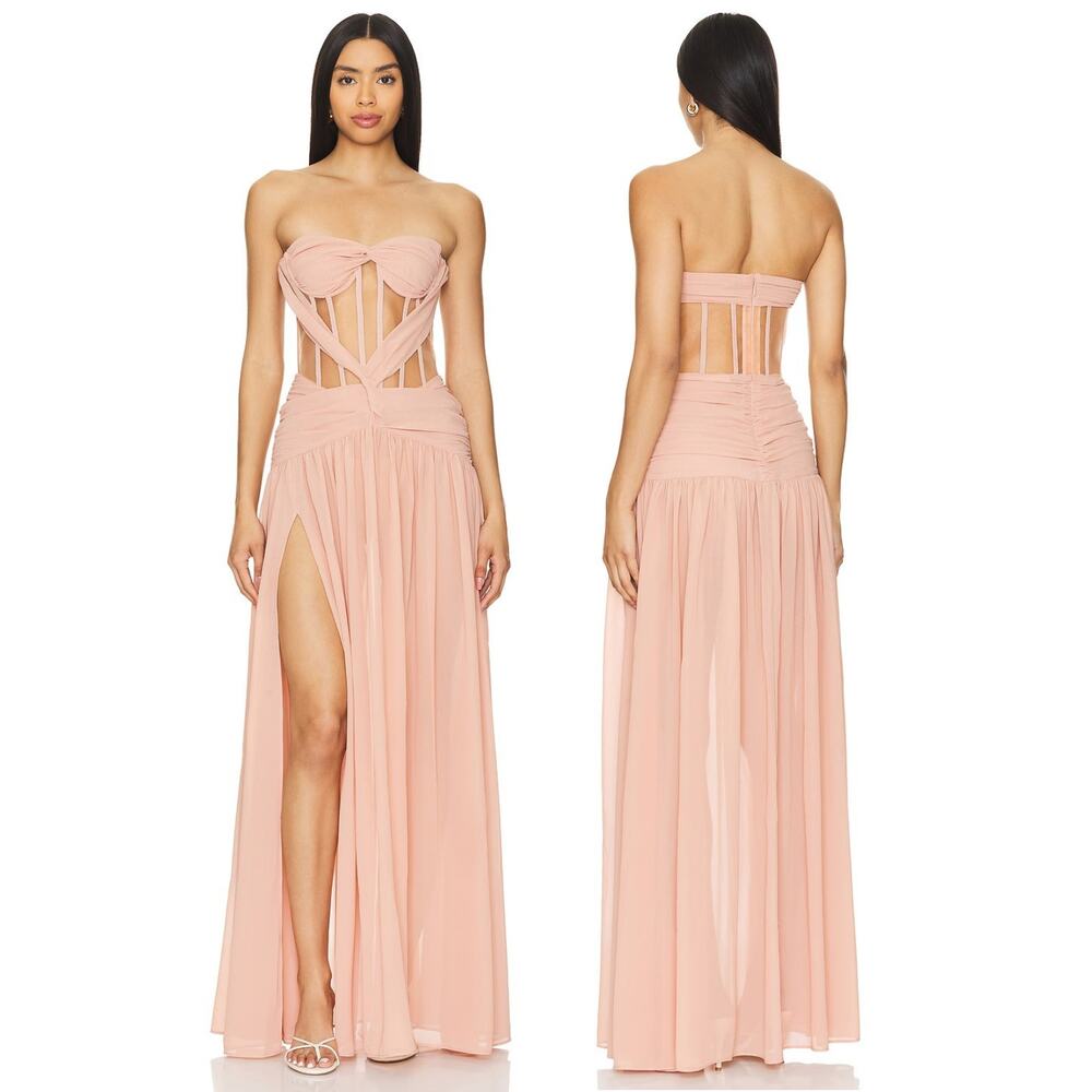 NBD Aaron Mesh Corset Gown Strapless Party Formal Gala Prom Wedding Guest XS